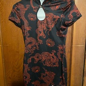 Black and Red Dragon Print Dress